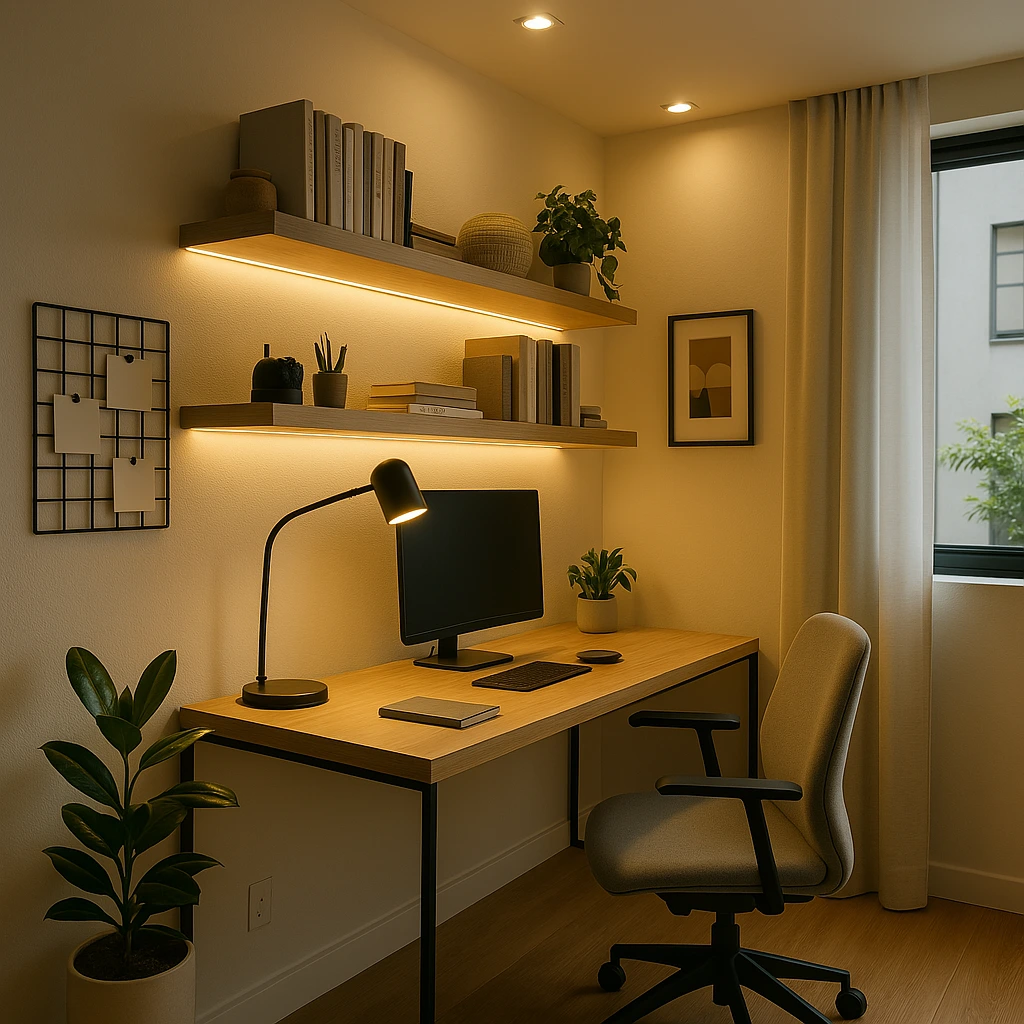 Luminária de mesa com COB LED proporcionando luz direcionada no home office