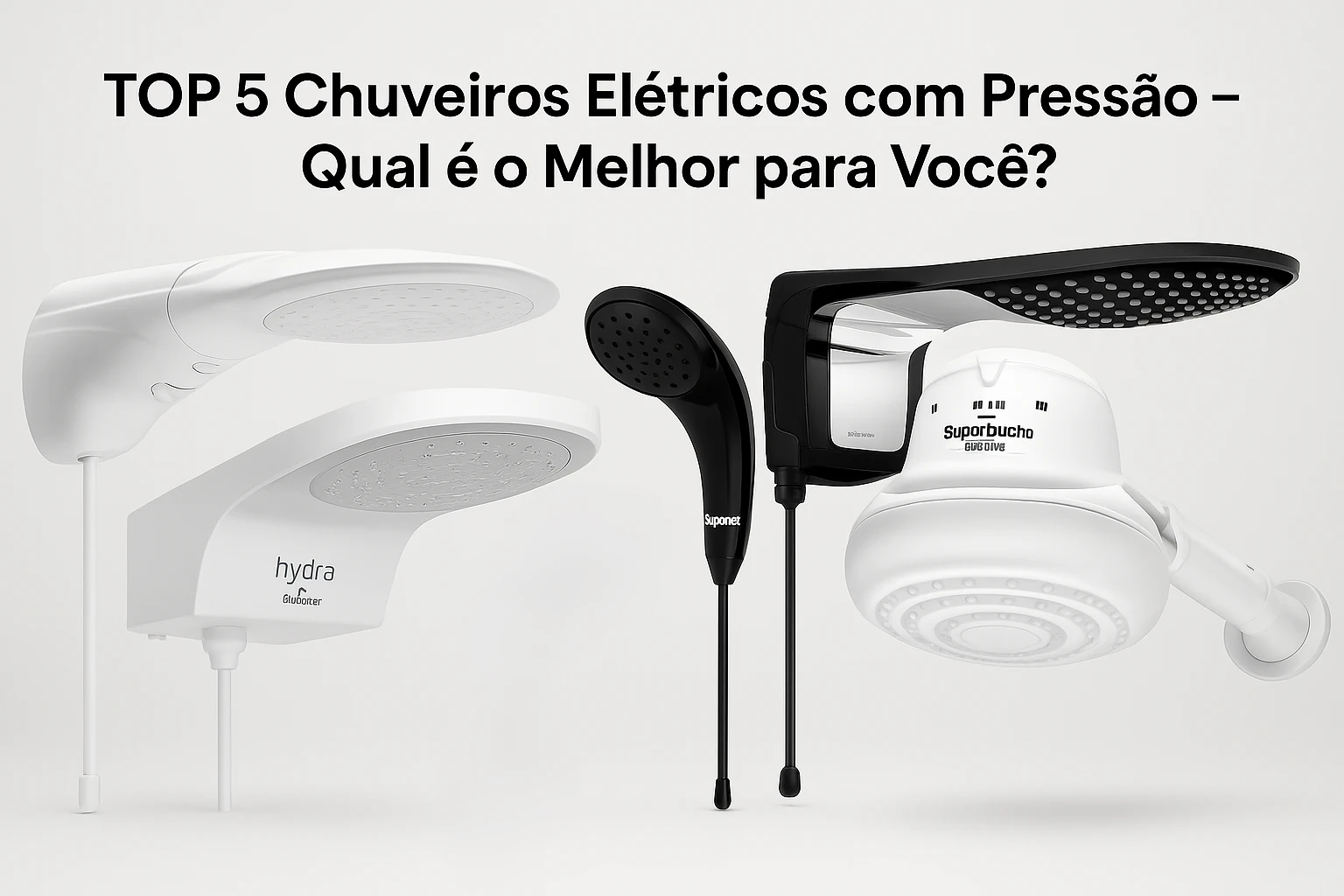 Chuveiro elétrico pressurizado instalado em box moderno, com foco no jato de água forte. Ideal para banheiros com pouca pressão.