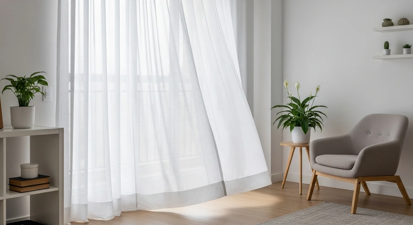 Ambiente com cortinas leves e limpas, transmitindo sensação de ar puro e ambiente saudável para alérgicos