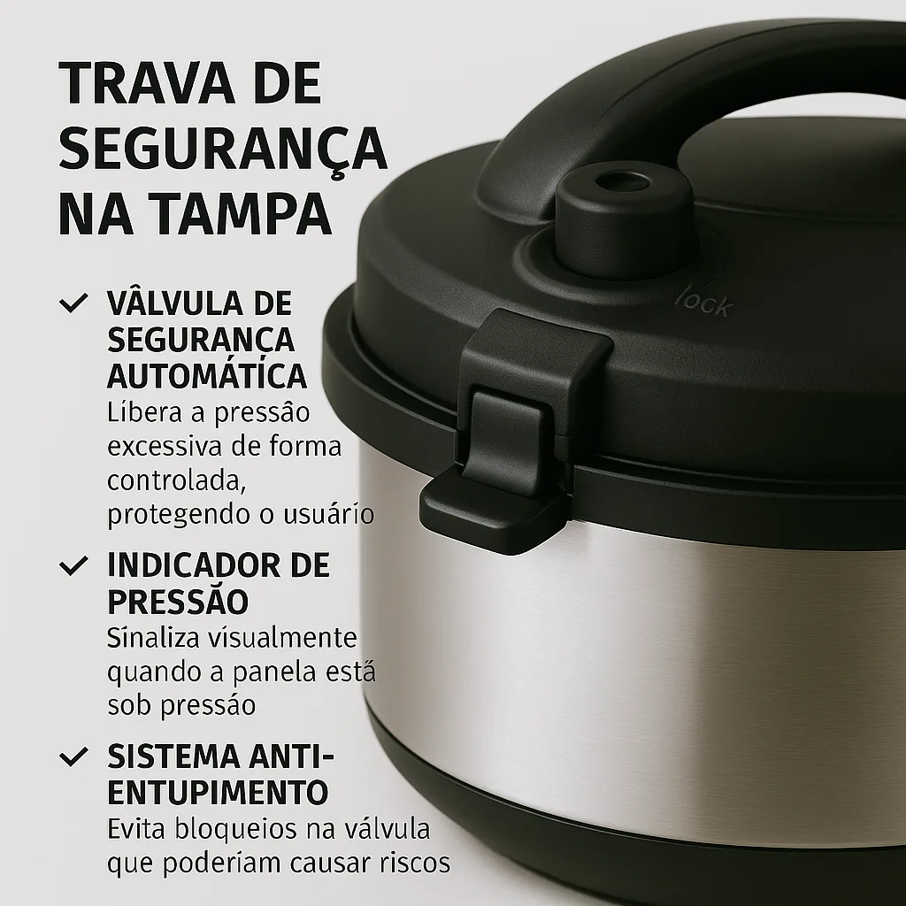 Sistema de trava de segurança da panela de pressão elétrica em destaque