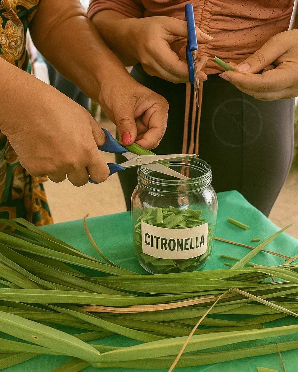 Preparo da Planta de Citronela em vaso, pronta para repelir mosquitos.