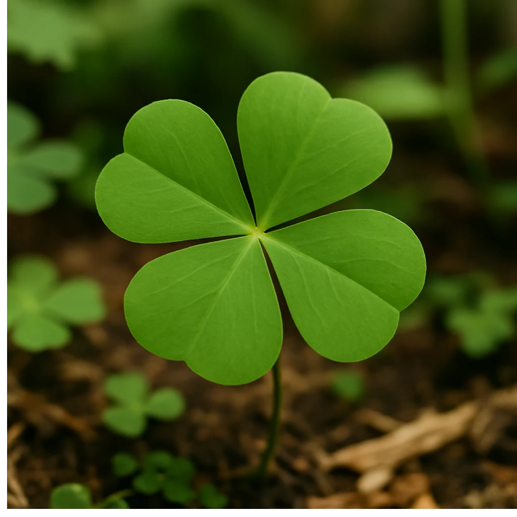 Detalhe das quatro folhas da planta Oxalis tetraphylla, o popular trevo da sorte cultivado em jardins.