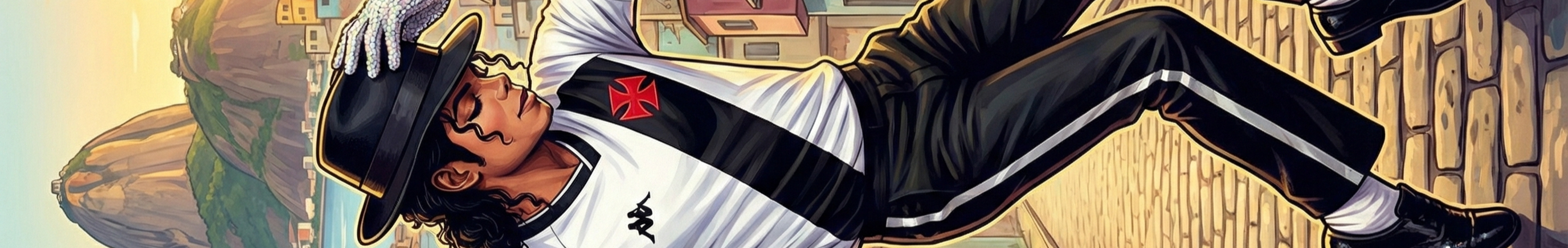 Michael Jackson com perfil do Vasco Champs - Design com faixa contínua em estilo fun art