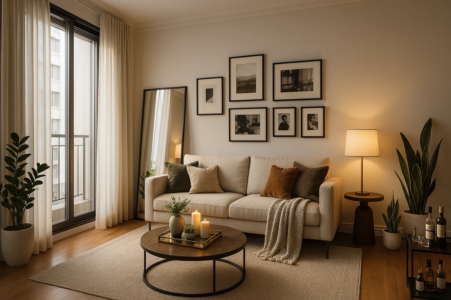 Decoração de sala pequena moderna e minimalista em apartamento compacto