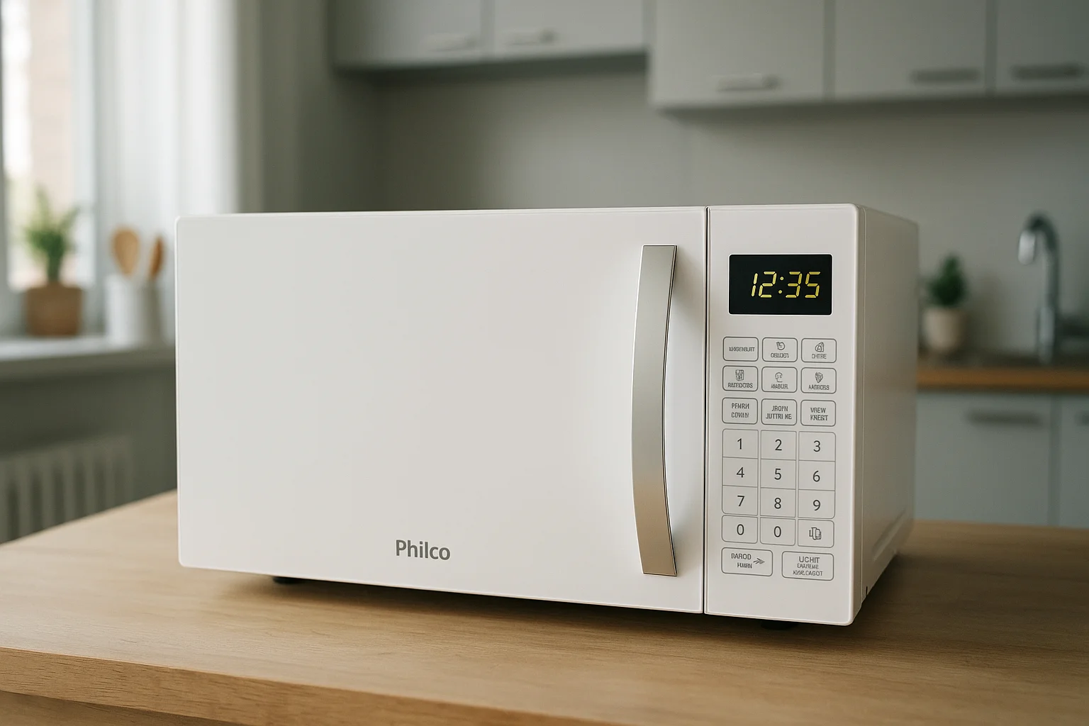 Micro-ondas Philco Branco com design moderno e funcional