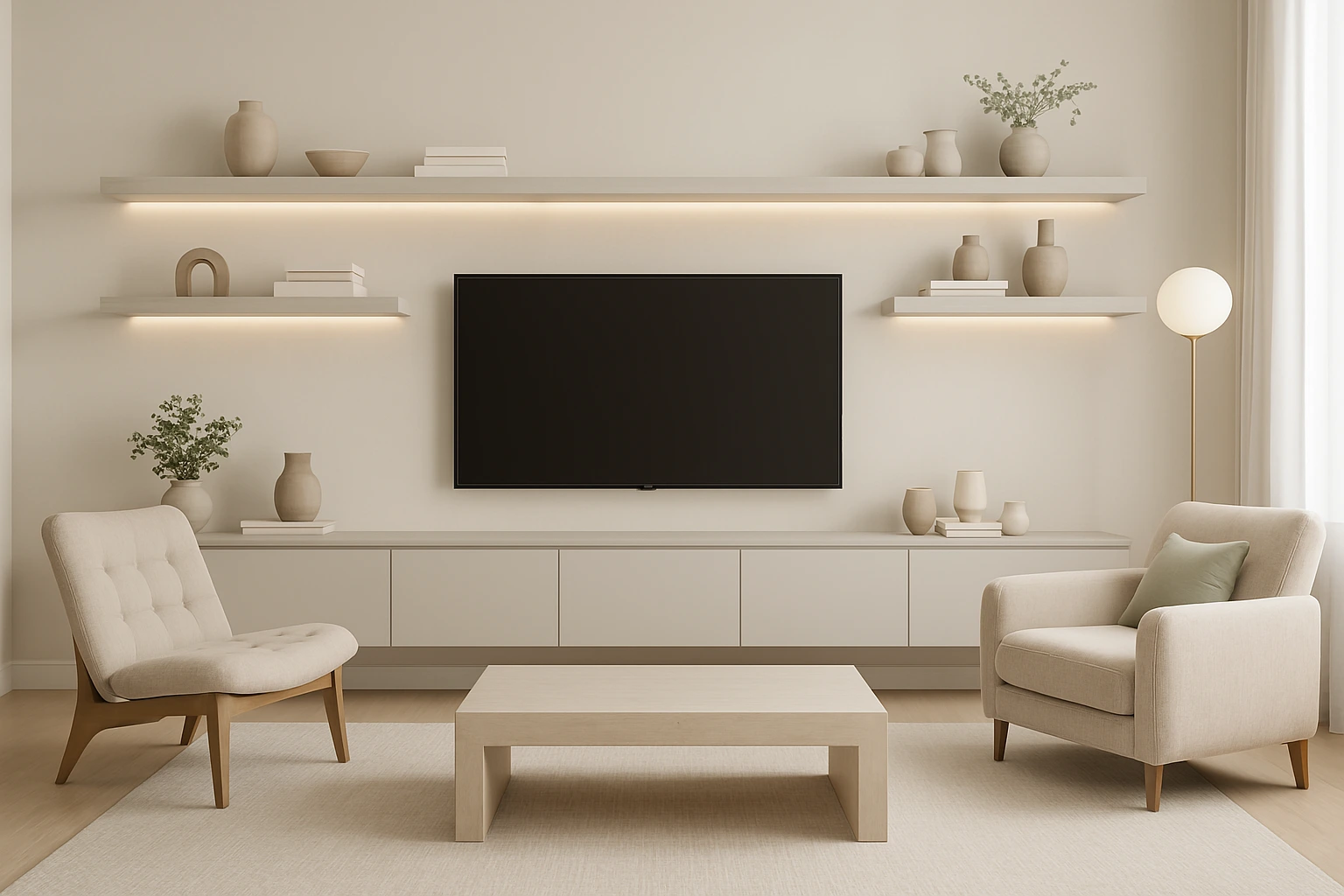 sala de estar decorada com elegância e aconchego