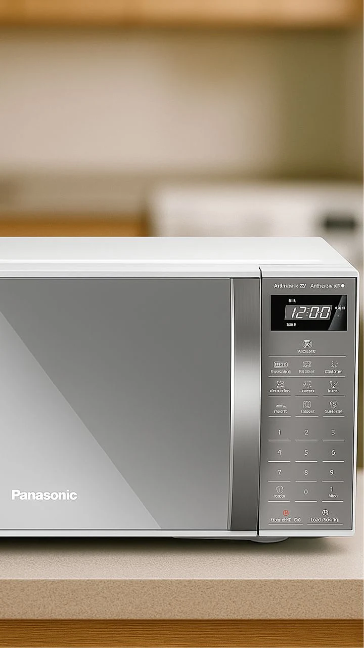 Micro-ondas moderno em cozinha compacta